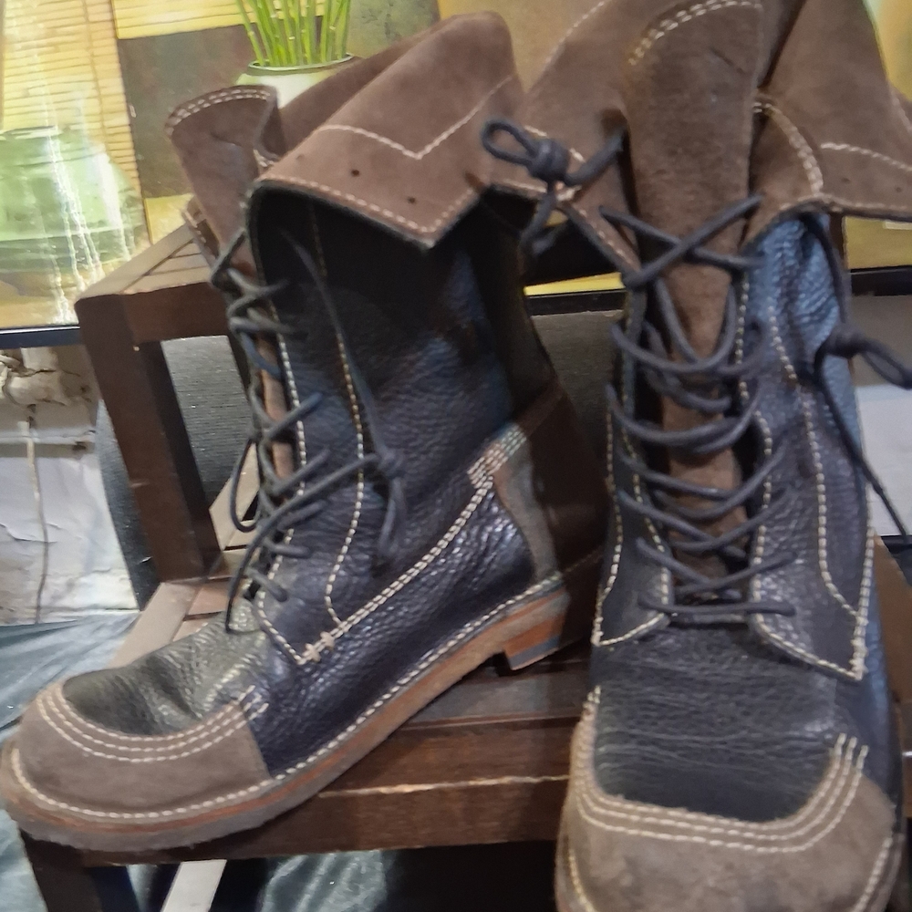 Women's Black and Brown Combat Boots